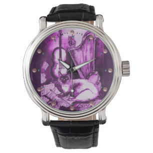 Montre CHAT MUSIQUE AVEC OWL, Blanc violet