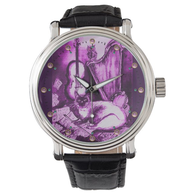 Montre CHAT MUSIQUE AVEC OWL, Blanc violet (devant)