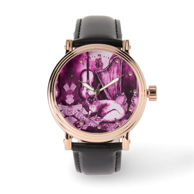 Montre CHAT MUSIQUE AVEC OWL, Rose violet (Recto)