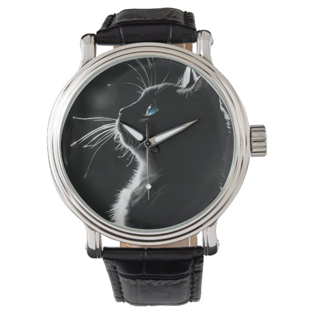 Montre Chat noir brillant (devant)