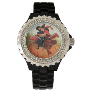 Montre Chat noir Citrouille sorcière Halloween Vintage