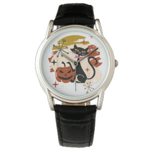 Montre Chat noir et Citrouille rétro atomique Halloween T