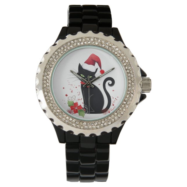Montre Chat noir festif (devant)