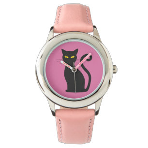 MONTRE CHAT NOIR FILLES ROSE WRIST WATT