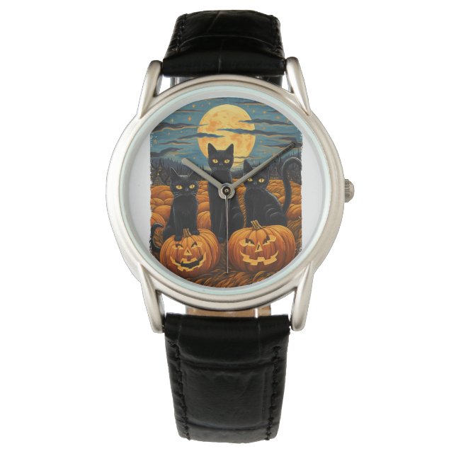 Montre Chat noir Halloween Amoureux de les chats Starry N (devant)
