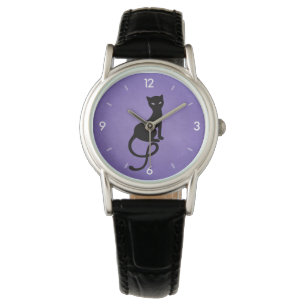 Montre Chat noir mauvais aimable pourpre