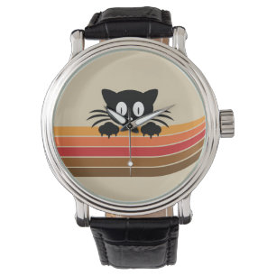 Montre Chat noir mignon avec rayures rétro