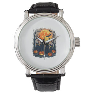 Montre Chat Noir Rétro Halloween Costume Citrouille Pour
