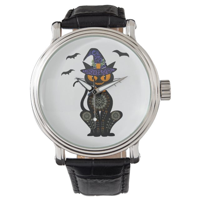 Montre Chat noir Tshirt Halloween sorcière (devant)