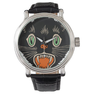 Montre Chat noir vintage d'Halloween effrayé