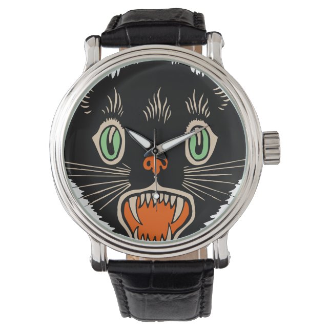 Montre Chat noir vintage d'Halloween effrayé (devant)
