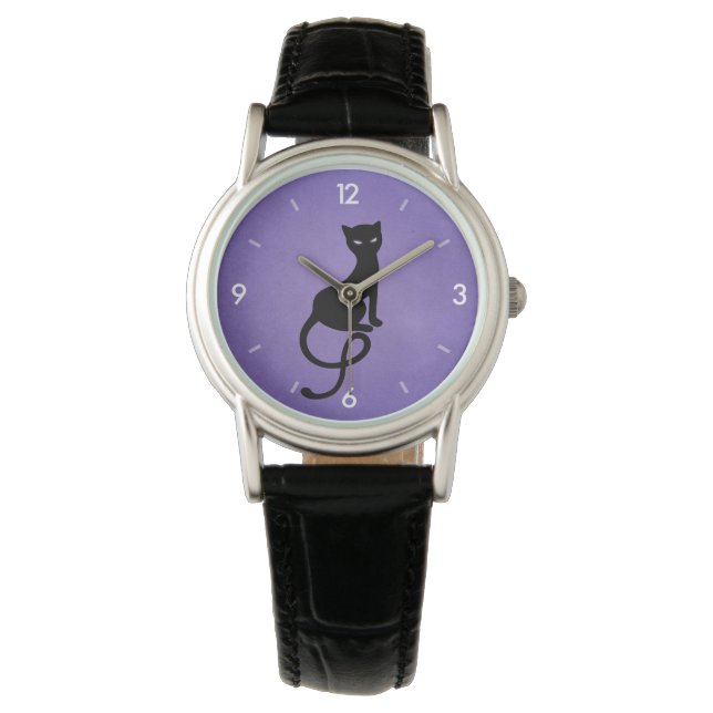 Montre Chat noir violet Gracieux (devant)