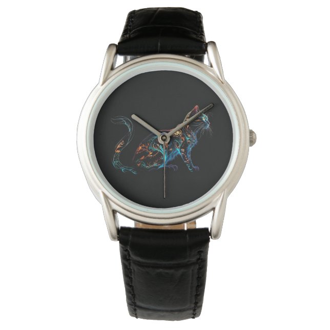 Montre Chat Plasma sur noir dans des couleurs vives (devant)