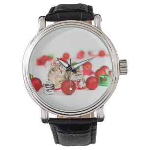 Montre Chat portant le chapeau rouge du Père Noël