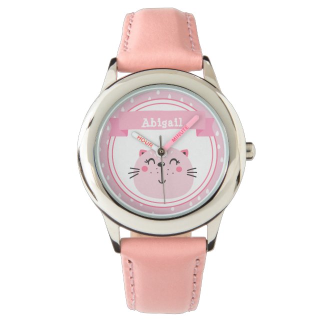 Montre Chat rose mignon - Enfants personnalisés (devant)
