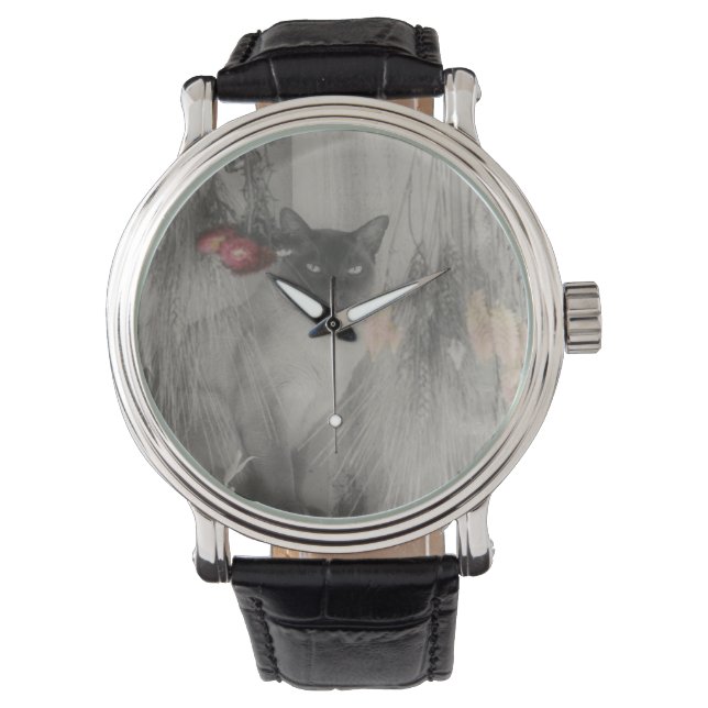Montre Chat Siamois Posé En Noir Et Blanc (devant)