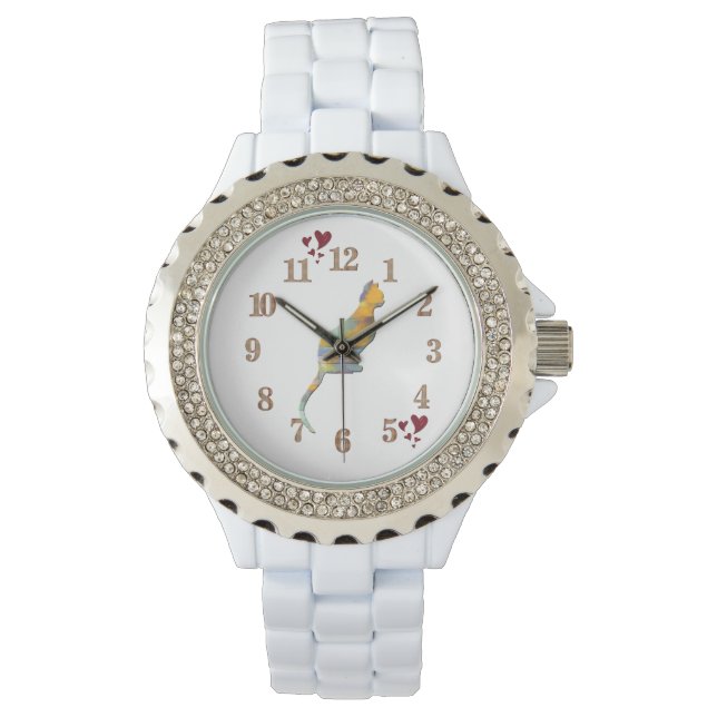 Montre Chat Silhouette Amour Animal de compagnie Coeur ro (devant)