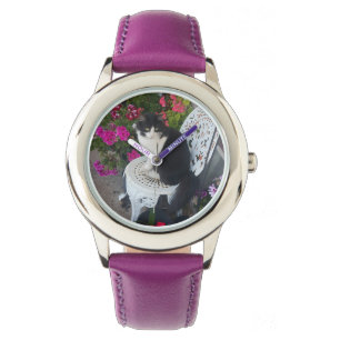 Montre Chat smoking marron foncé rose foncé chats et fleu