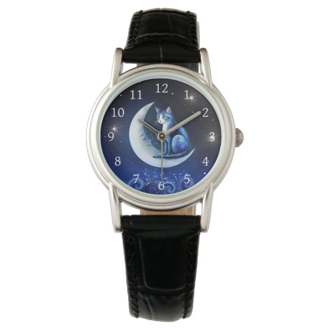 Montre Chat sur Crescent Moon bleu Chat 773 (devant)