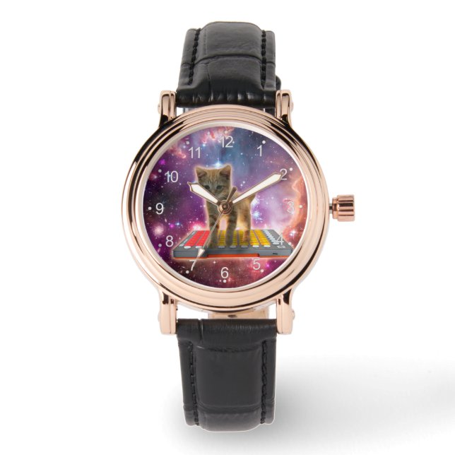 Montre Chat sur synthétiseurs dans l'espace (Recto)