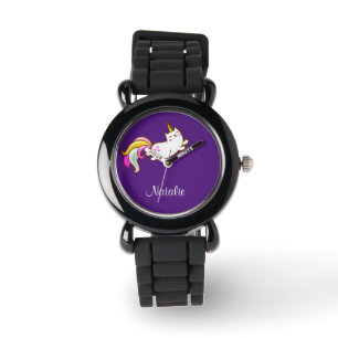 Montre Chat unicorne amusant en violet - nom ajouté 