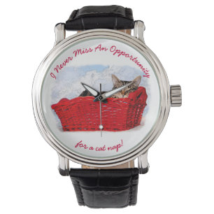 Montre Chaton Dormant En Panier Rouge Photo Personnalisée