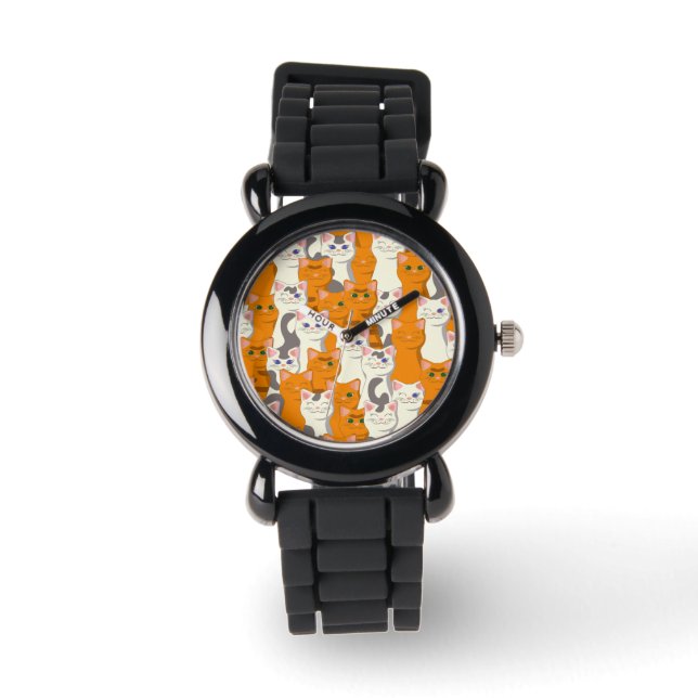 Montre Chats blancs et gingembre motif yeux verts yeux bl (Recto)