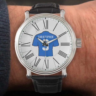 Montre Chemise de football bleu avec chiffres romains.