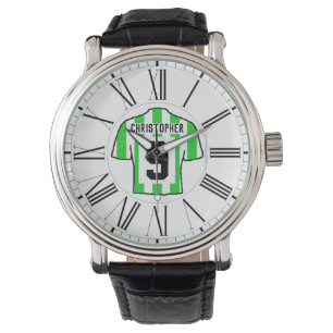 Montre Chemise de football verte et blanche avec chiffres