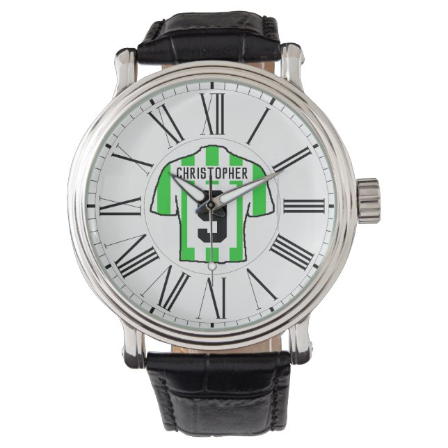 Montre Chemise de football verte et blanche avec chiffres (devant)