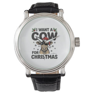 Montre Chemise de Noël drôle de vache vintage Design de v