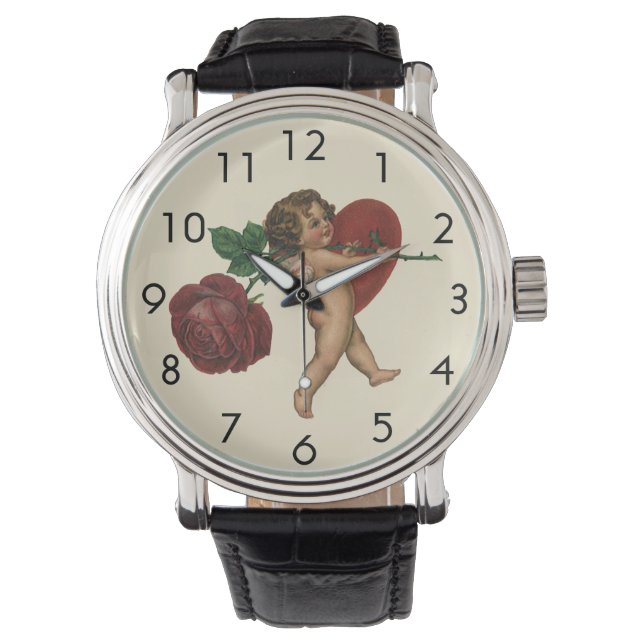 Montre Cherub de la Saint-Valentin vintage et Rose victor (devant)