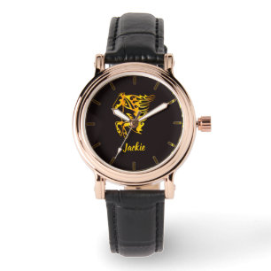 Montre Cheval à flamme dorée avec nom personnalisé