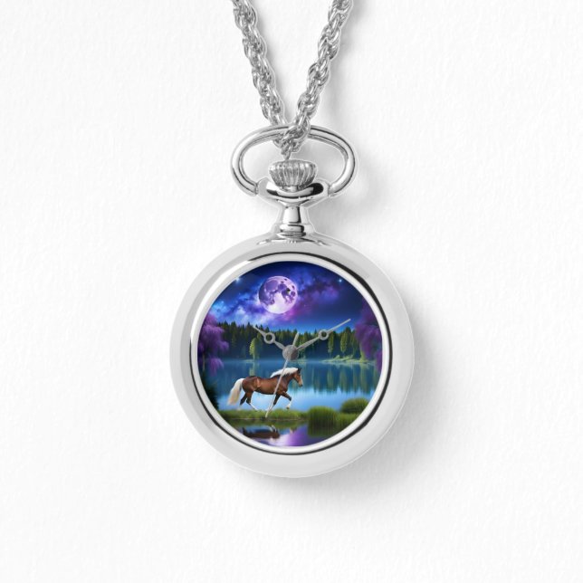 Montre Cheval belge Palomino sous ciel étoilé violet (Recto)
