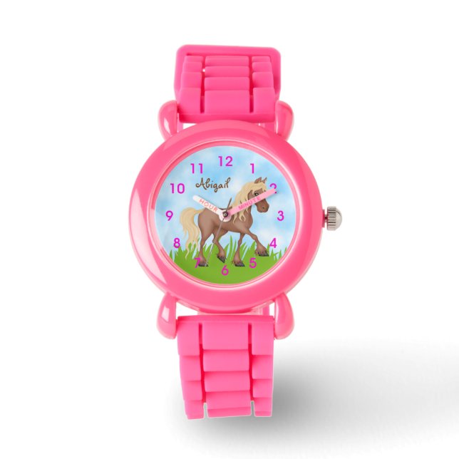 Montre Cheval Brown mignon personnalisé (Recto)