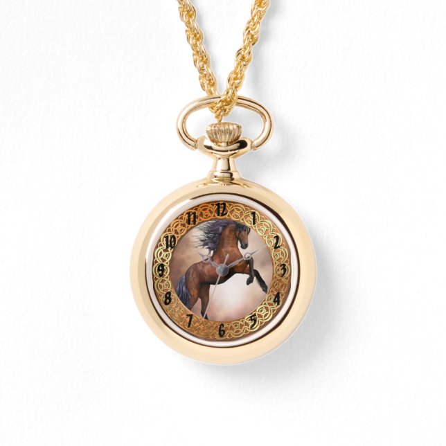 Montre Cheval brun friésien s'élevant avec des nuages bru (Recto)