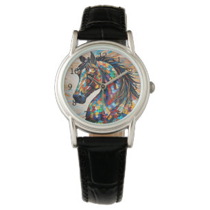 Montre Cheval de mosaïque en verre à plusieurs couleurs 1