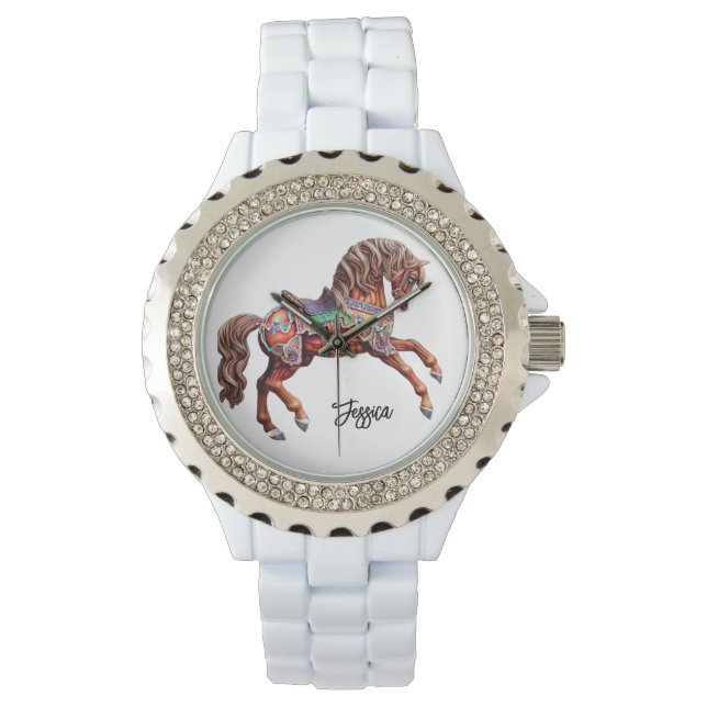 Montre Cheval en bois orné (devant)