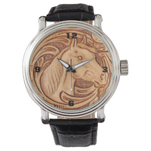 Montre cheval rustique de cavalier de cuir de pays