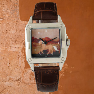 Montre Cheval sauvage mustang du désert avec des plumes