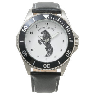Montre Cheval sauvage noir dressé - Dessin noir et blanc