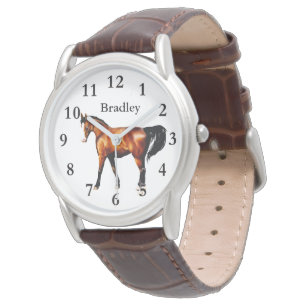 Montre Cheval sur la sangle en cuir Brown classique pour 