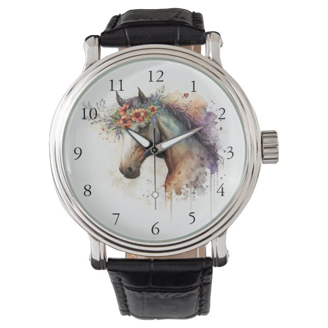 Montre Cheval visage avec couronne de fleurs (devant)