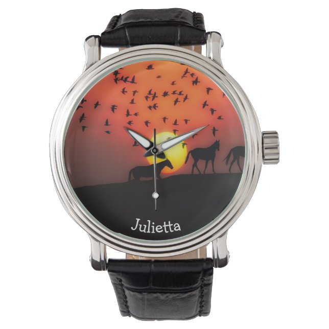 Montre Chevaux et oiseaux du coucher du soleil (devant)