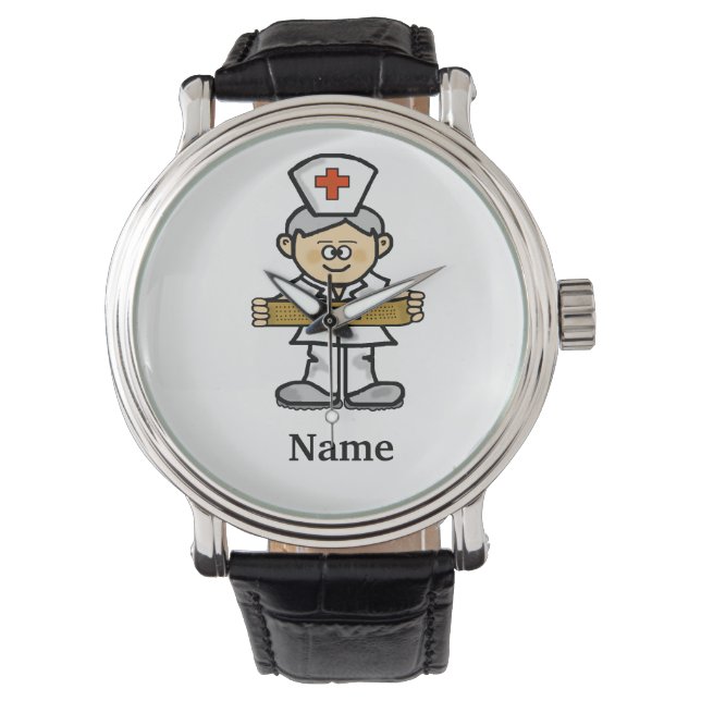 Montre Cheveux Gris Homme Infirmière Montre-Personnaliser (devant)