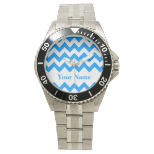 Montre Chevron bleu clair avec monogramme