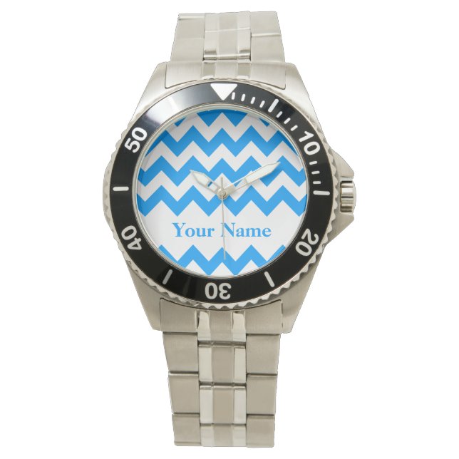 Montre Chevron bleu clair avec monogramme (devant)