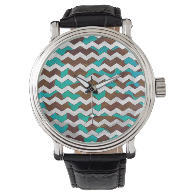 Montre Chevron Cow Impression Brown et Turquoise (devant)