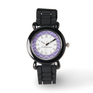 Montre Chevron violet et gris nom d'impression bracelet