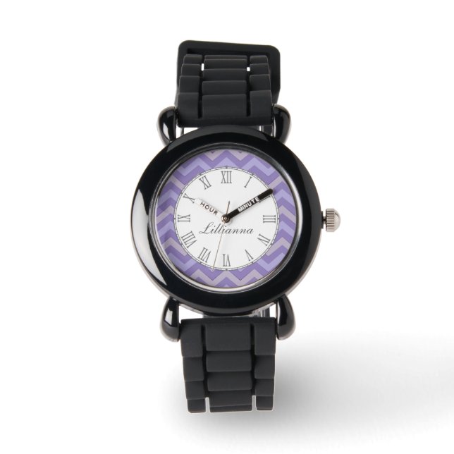 Montre Chevron violet et gris nom d'impression bracelet (Recto)